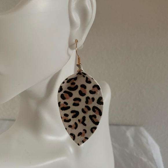 Jewelry - White Animal Print Leather Drop Earrings